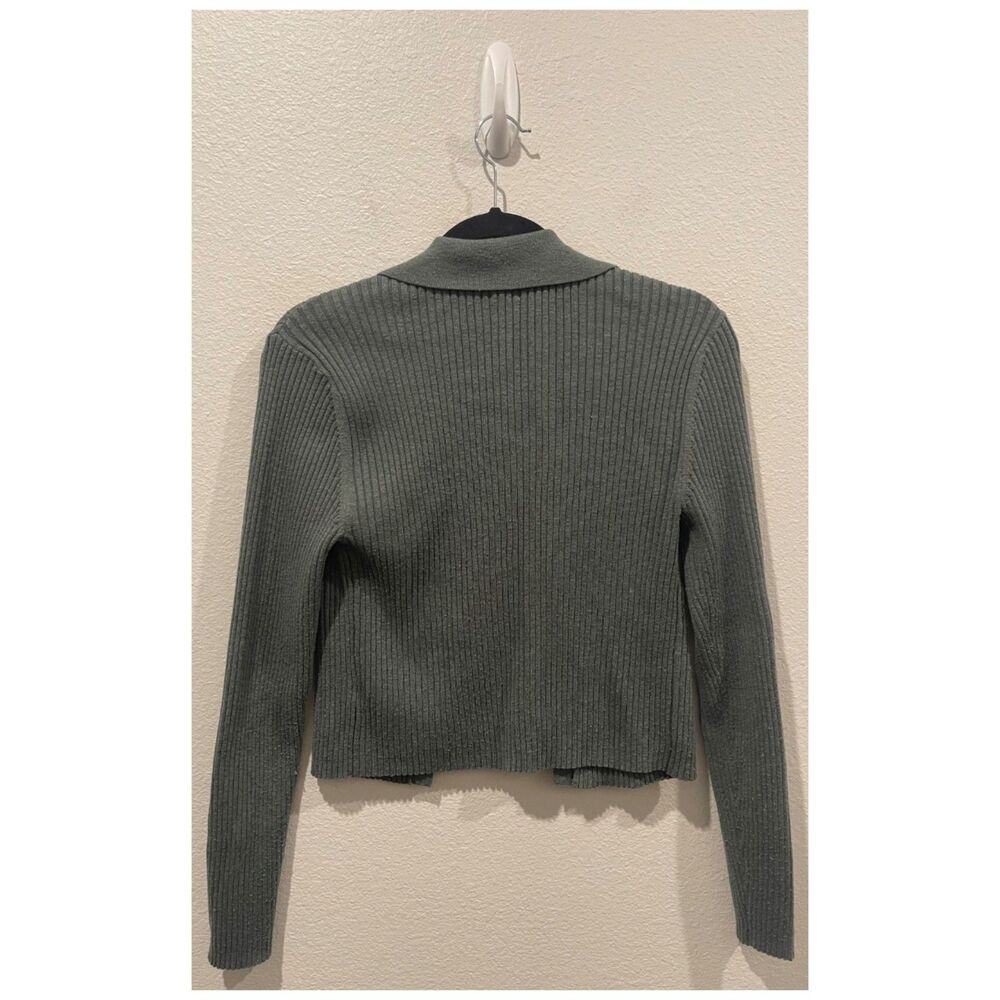 AERIE Ribbed Button Down Green Cardigan - Picture 3 of 3